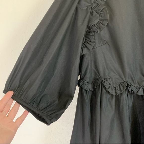 En Saison Womens Black Poplin puff long sleeve scalloped mini dress S - Picture 5 of 11